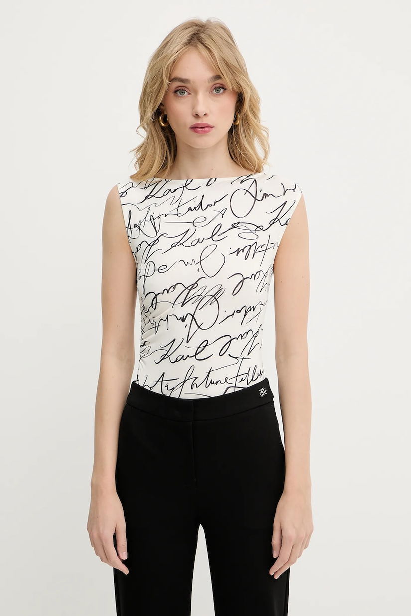 Karl Lagerfeld body culoarea bej, cu imprimeu, A3W17010