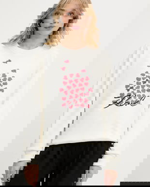 Karl Lagerfeld hanorac de bumbac culoarea bej, cu imprimeu, A3W20006