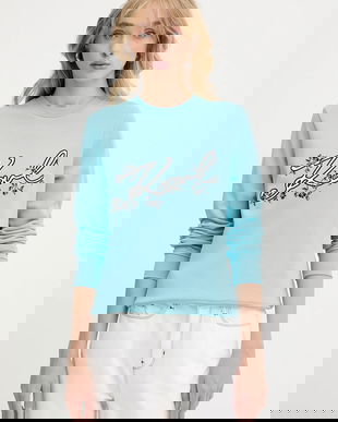 Karl Lagerfeld bluză culoarea turcoaz, cu imprimeu, A3W20010