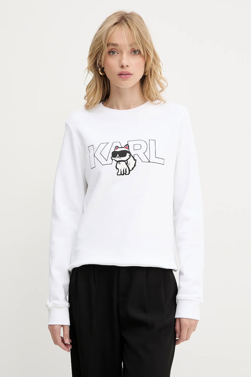 Karl Lagerfeld hanorac de bumbac culoarea alb, cu imprimeu, A3W20056