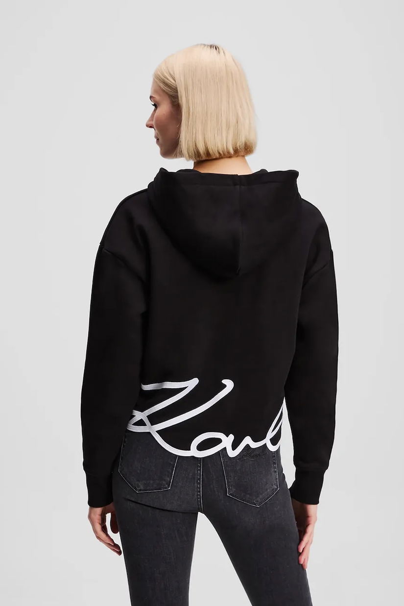 Karl Lagerfeld bluză culoarea negru, cu glugă, cu imprimeu, A3W20067