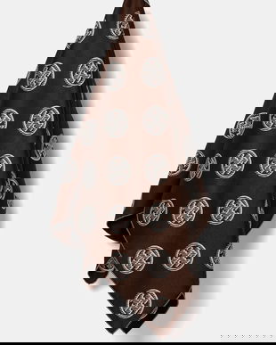 Tory Burch eșarfă de mătase Medallion culoarea maro, cu imprimeu, 171200-200