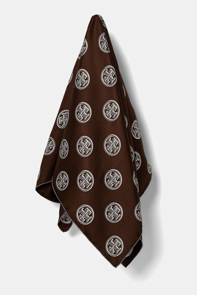 Tory Burch eșarfă de mătase Medallion culoarea maro, cu imprimeu, 171200-200