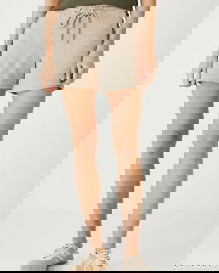 Medicine pantaloni scurți de trening culoarea bej, melanj, medium waist