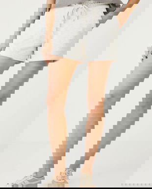 Medicine pantaloni scurți de trening culoarea bej, melanj, medium waist