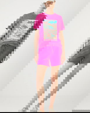 Medicine pantaloni scurți de trening culoarea roz, neted, medium waist