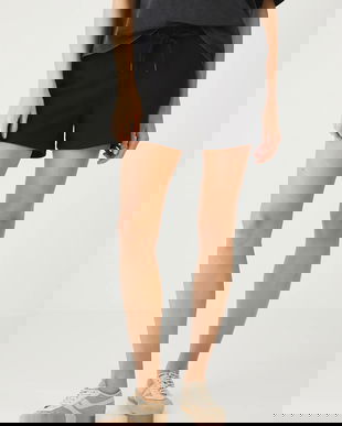 Medicine pantaloni scurți de trening culoarea negru, neted, medium waist