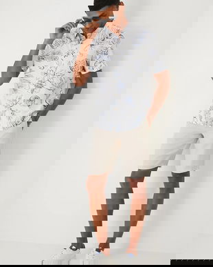 Medicine camasa din amestec de in culoarea alb, cu guler clasic, regular