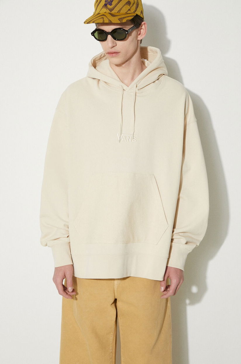 Vans hanorac de bumbac Premium Standards Baggy Fleece Po LX barbati, culoarea bej, cu glugă, neted, VN000GVSCHW1