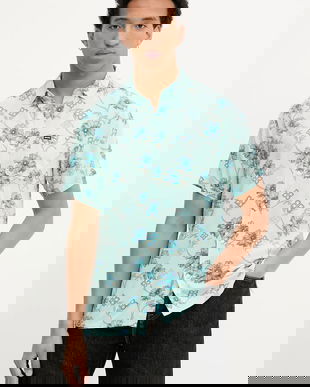 Rip Curl cămașă culoarea turcoaz, cu guler clasic, regular, 04NMSH