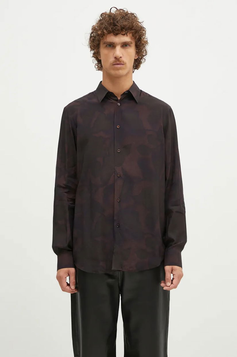 Paul Smith cămașă barbati, culoarea maro, cu guler clasic, regular, M1R-901U-N02490