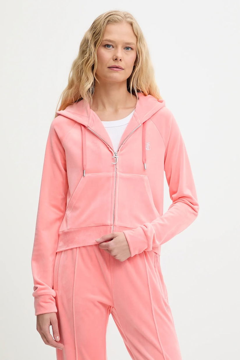Juicy Couture bluză culoarea verde, cu glugă, cu imprimeu, JCWA122001