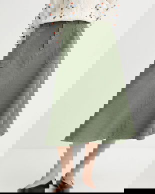 A.P.C. fustă din bumbac jupe laurie culoarea maro, midi, evazati, COGZV.F06410