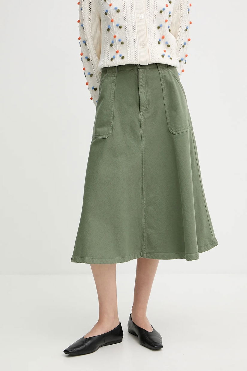 A.P.C. fustă din bumbac jupe laurie culoarea maro, midi, evazati, COGZV.F06410