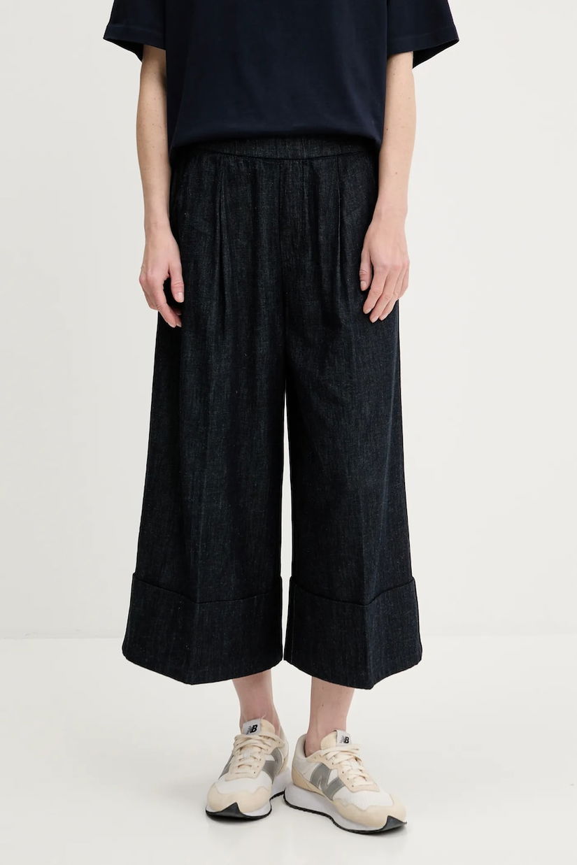 United Colors of Benetton pantaloni culoarea bleumarin, lat, high waist, 4KOWDF09M