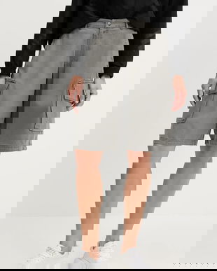 adidas Originals pantaloni scurți jeans Cargo Jorts culoarea gri, uni, high waist, JD0139