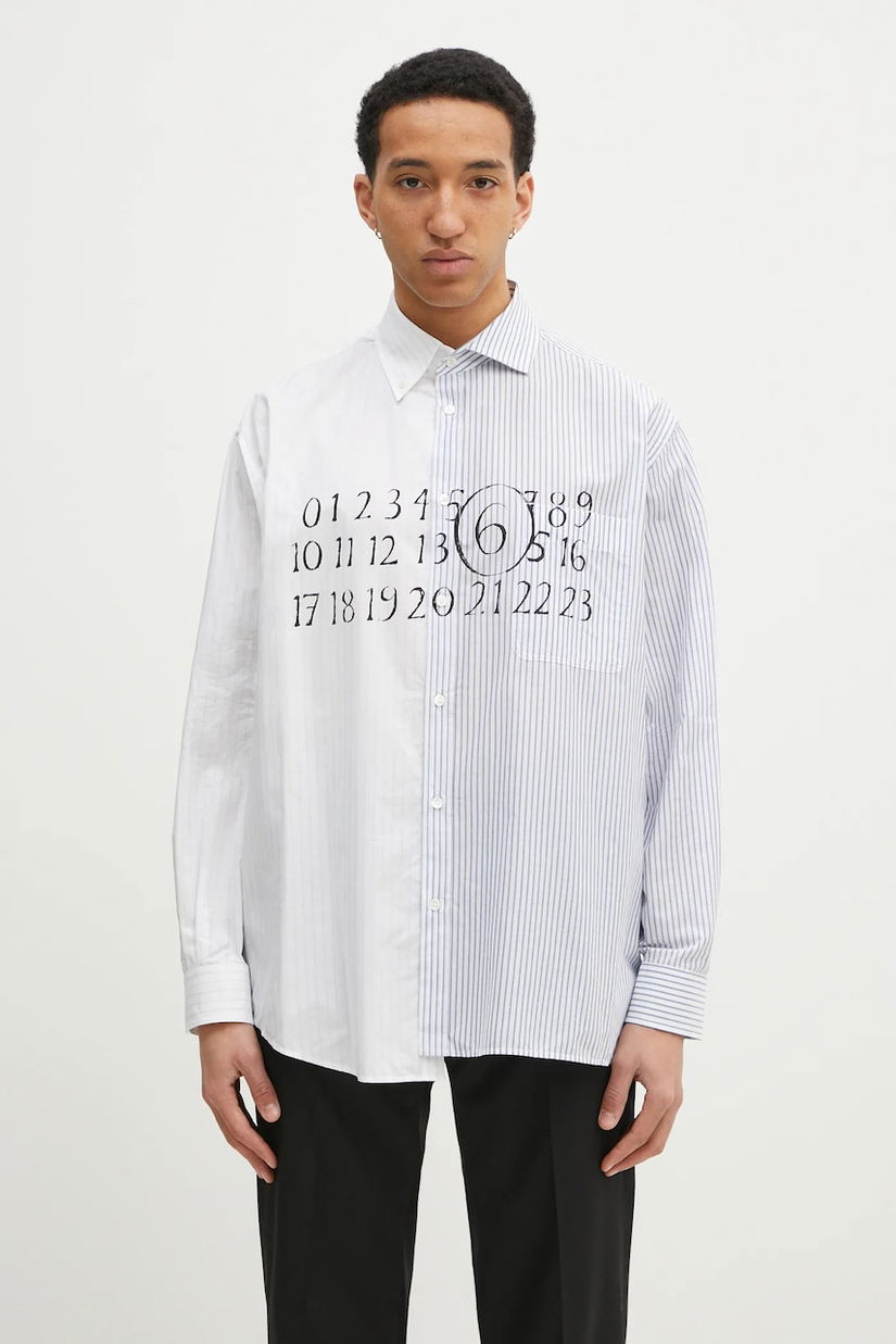 MM6 Maison Margiela camasa din bumbac barbati, culoarea alb, cu guler button-down, relaxed, SH0DT0025