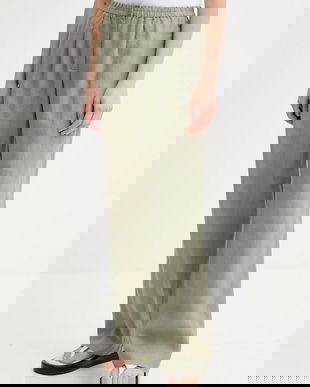 Samsoe Samsoe pantaloni din in SATOVE culoarea verde, drept, high waist, F25100016