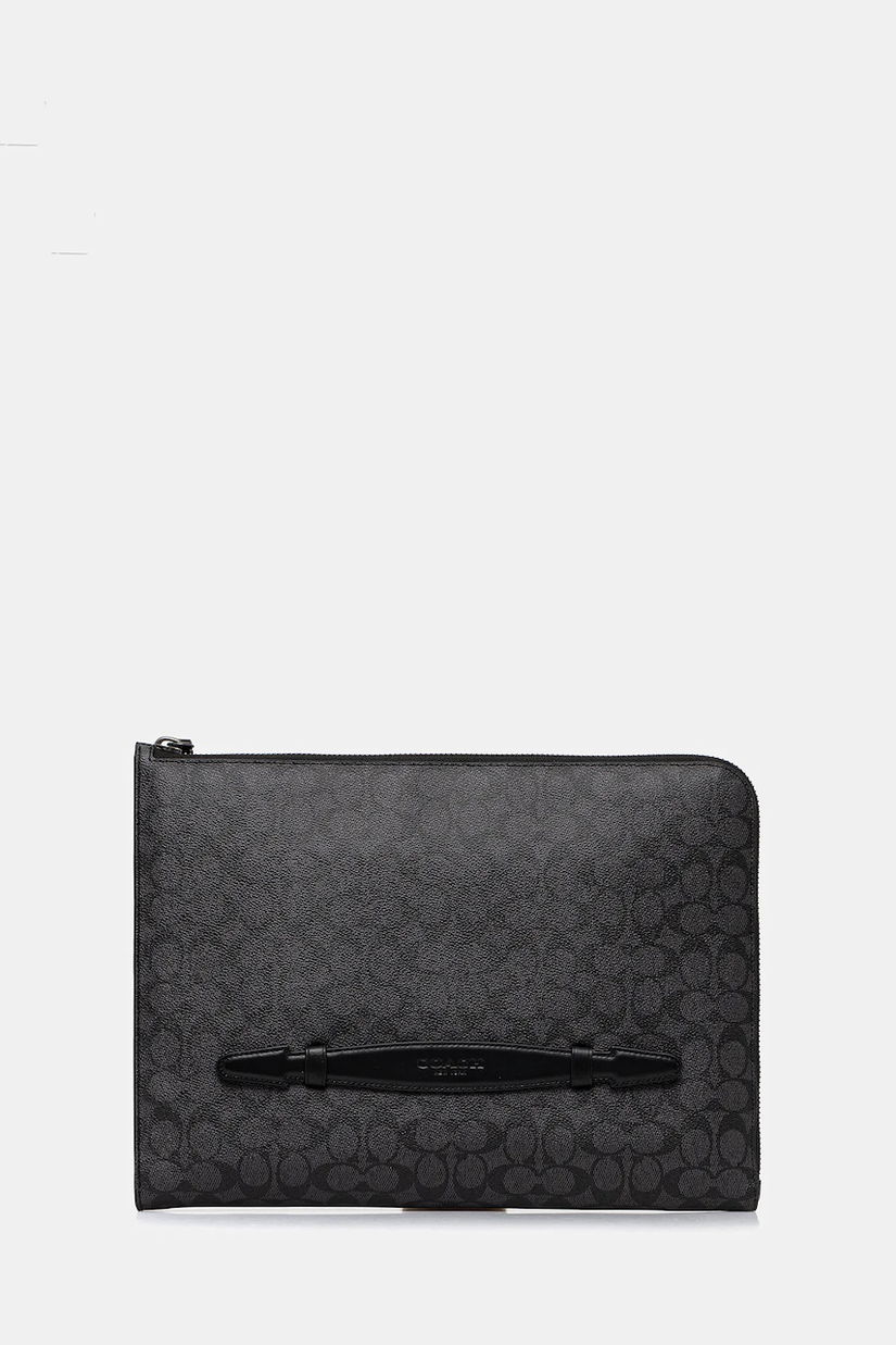 Coach husă laptop din piele culoarea gri, CAN37