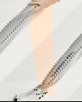 Karl Lagerfeld pantaloni de trening femei, culoarea bej, cu imprimeu, A2W10149