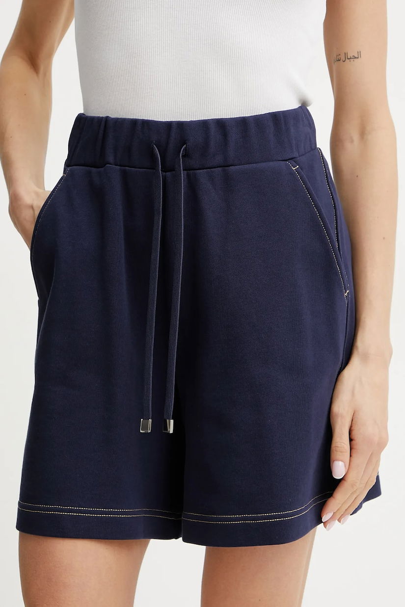MAX&Co. pantaloni scurti din bumbac femei, culoarea bleumarin, uni, high waist, 2516781013200