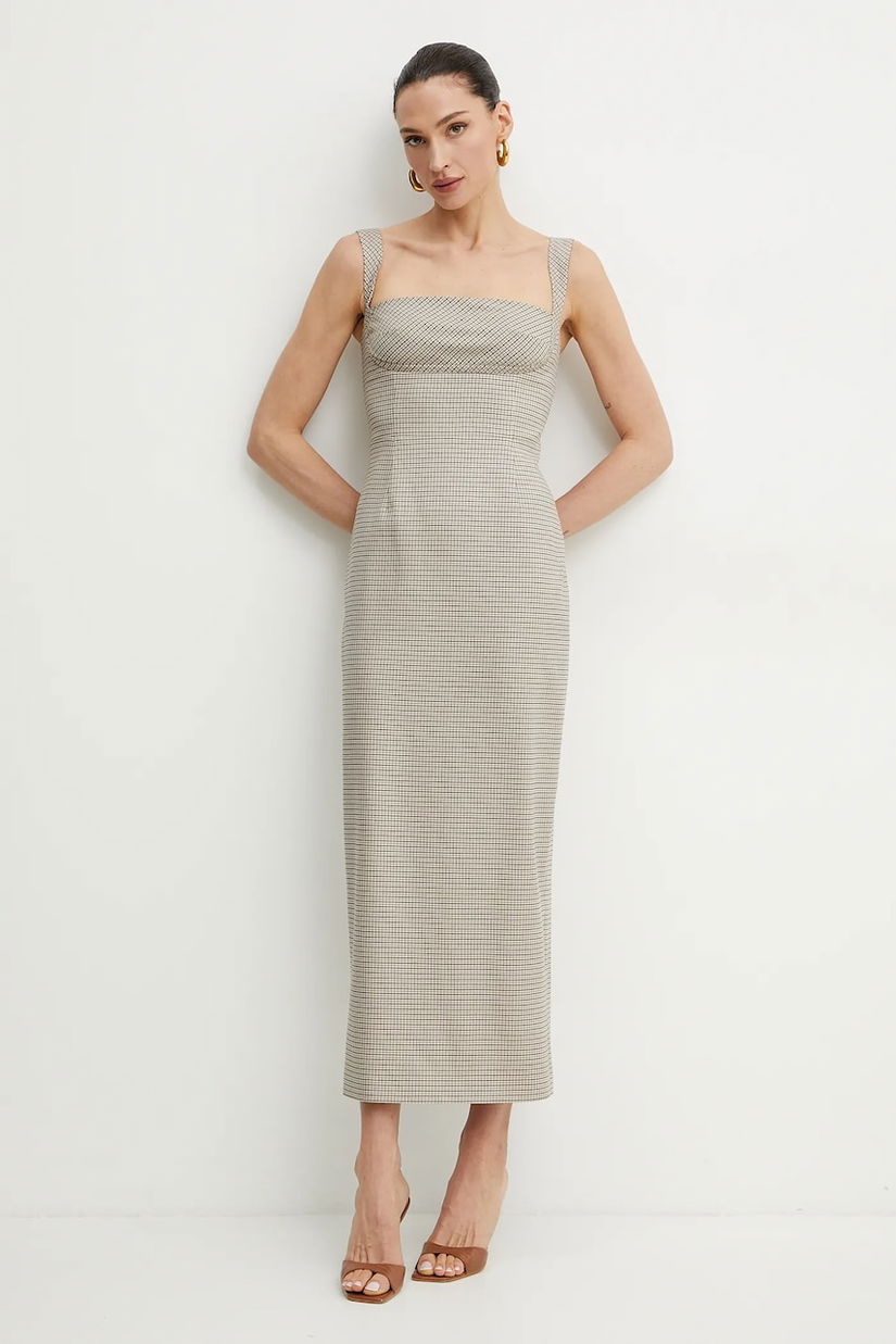 La Mania rochie culoarea bej, maxi, mulată, MARYAM