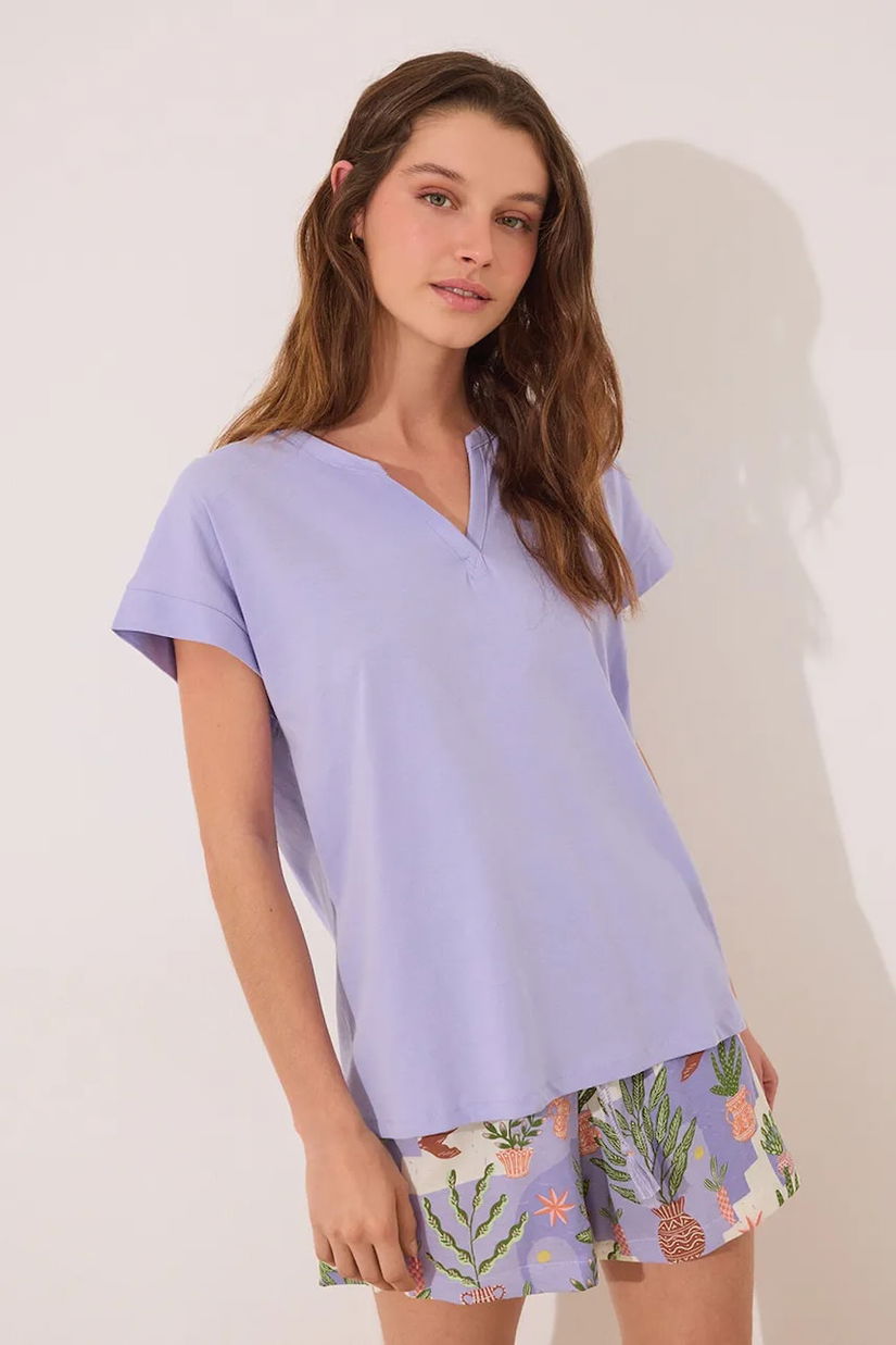 women'secret pijamale de bumbac femei, culoarea violet, bumbac, 3599170
