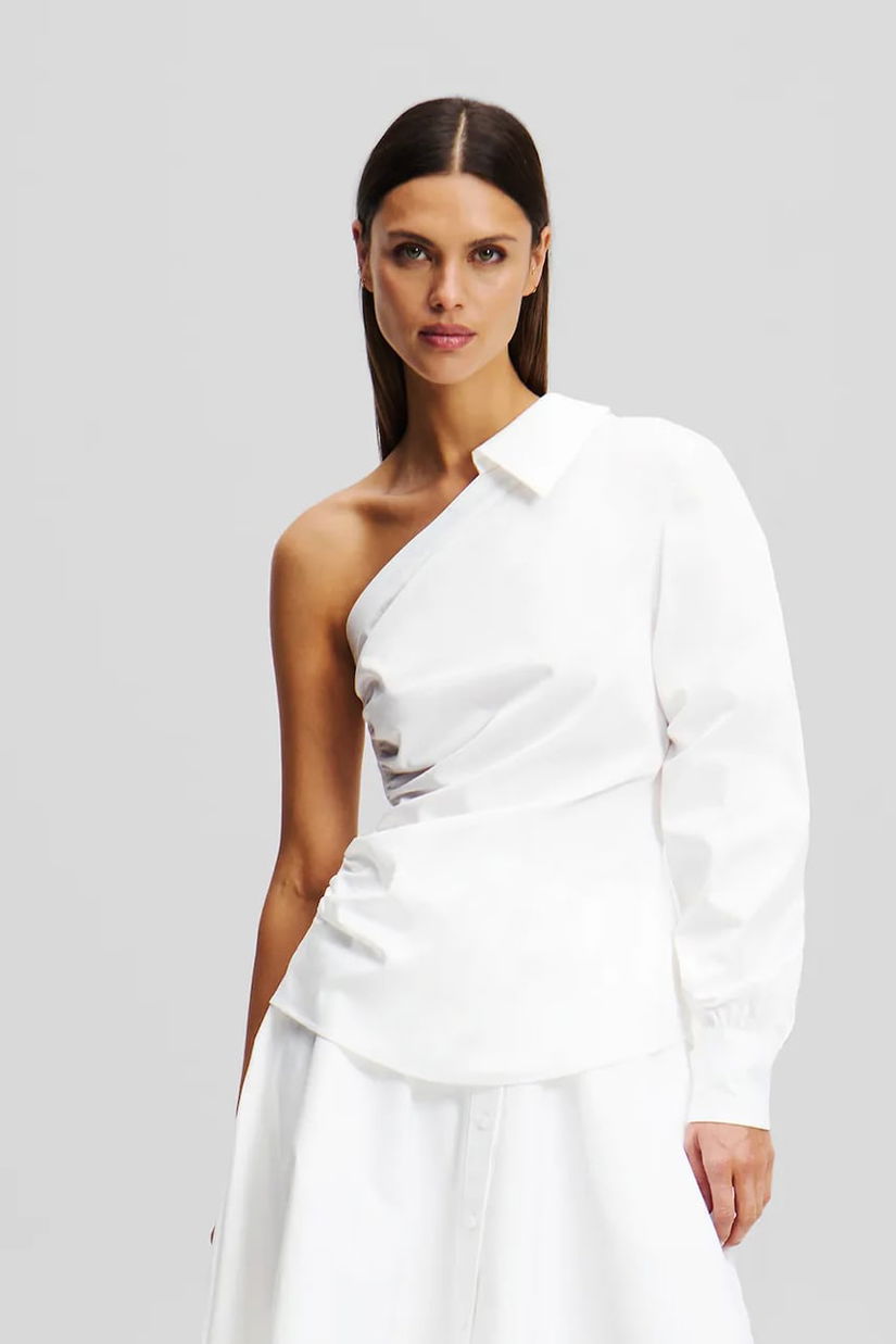 Karl Lagerfeld cămașă din bumbac femei, culoarea alb, cu guler clasic, slim, A2W11005