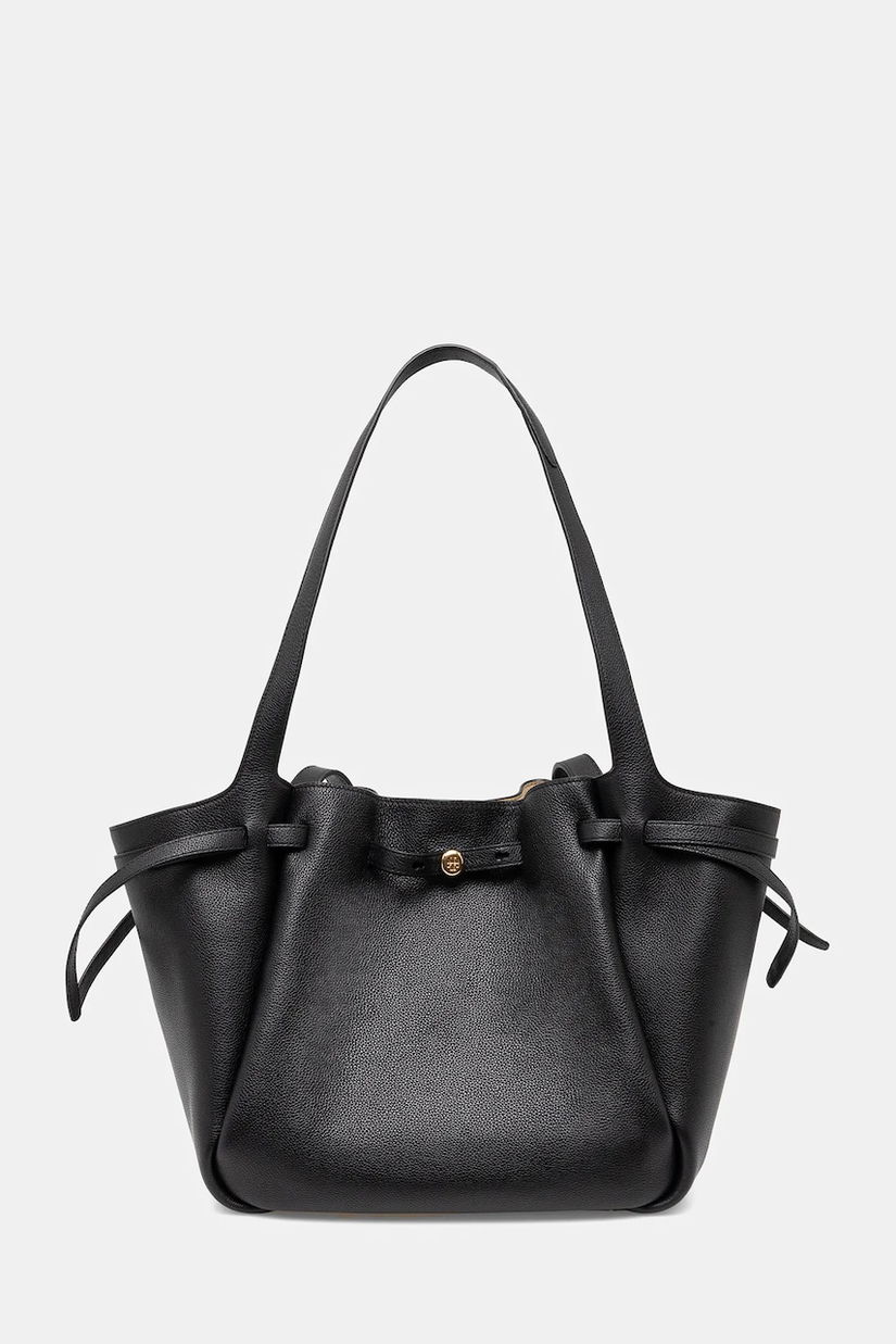 Tory Burch geantă de piele Romy Pebbled Tote culoarea negru, 163388-001