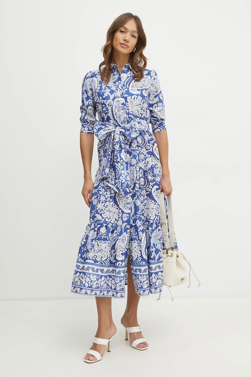 Luisa Spagnoli rochie din bumbac culoarea bleumarin, maxi, evazată, 542129