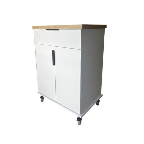 Carucior de bucatarie/insula cu sertar si rafturi, 66x46x93, alb, UnicSpot