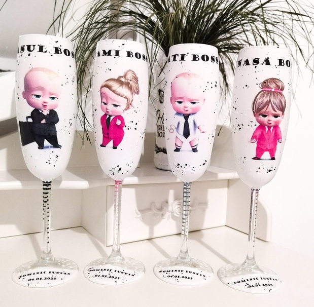 Pahare pentru botez/mot cu tema baby boss