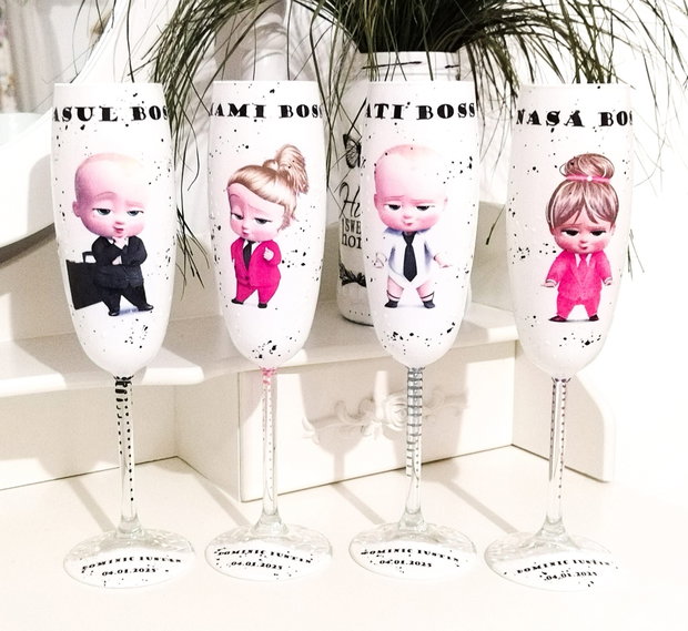 Pahare pentru botez/mot cu tema baby boss