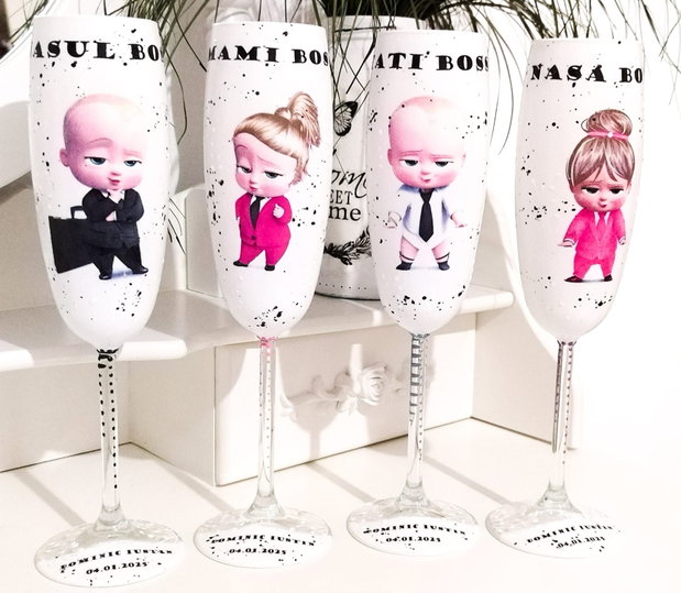 Pahare pentru botez/mot cu tema baby boss