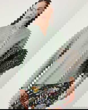 Medicine bluza din in culoarea verde, neted