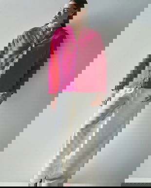 Medicine bluza din in culoarea roz, neted