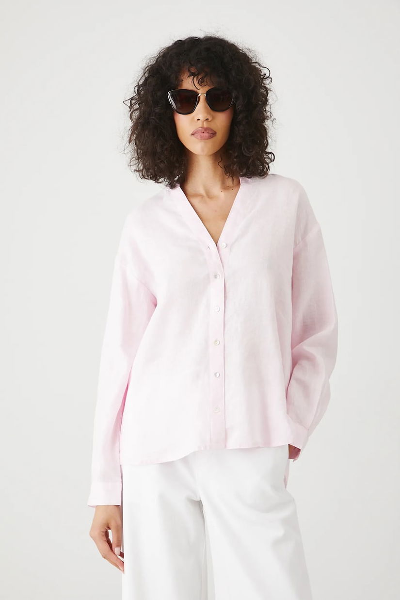 Medicine bluza din in culoarea roz, neted