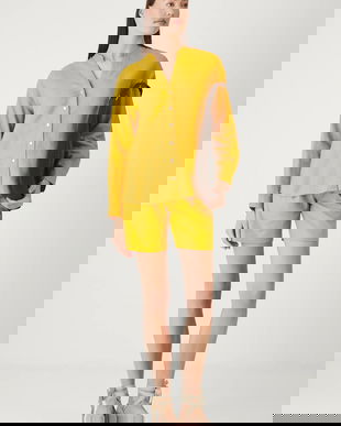 Medicine bluza din in culoarea galben, neted