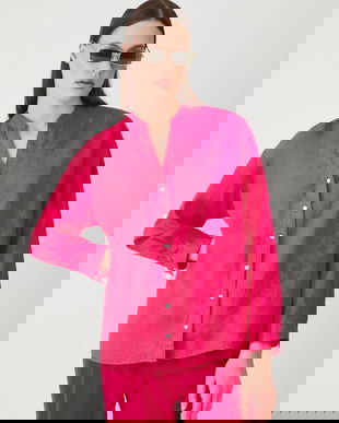 Medicine bluza din in culoarea portocaliu, neted