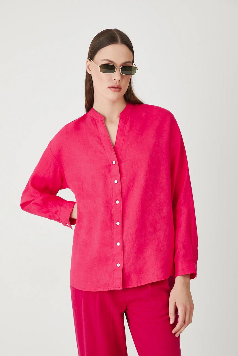 Medicine bluza din in culoarea portocaliu, neted