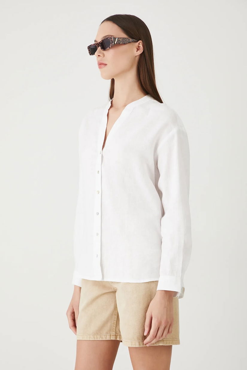 Medicine bluza din in culoarea alb, neted