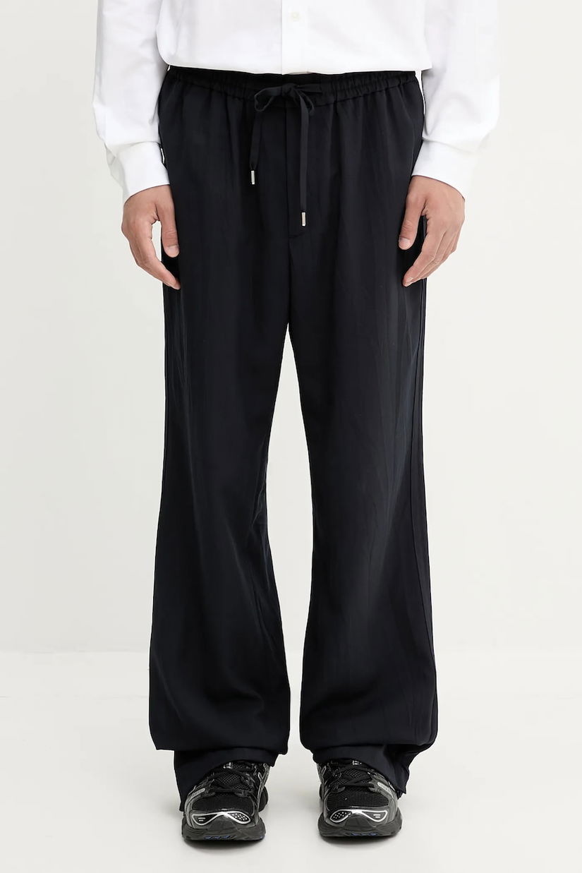 AMBUSH pantaloni din lână Suit Pants culoarea bleumarin, drept, 12115314