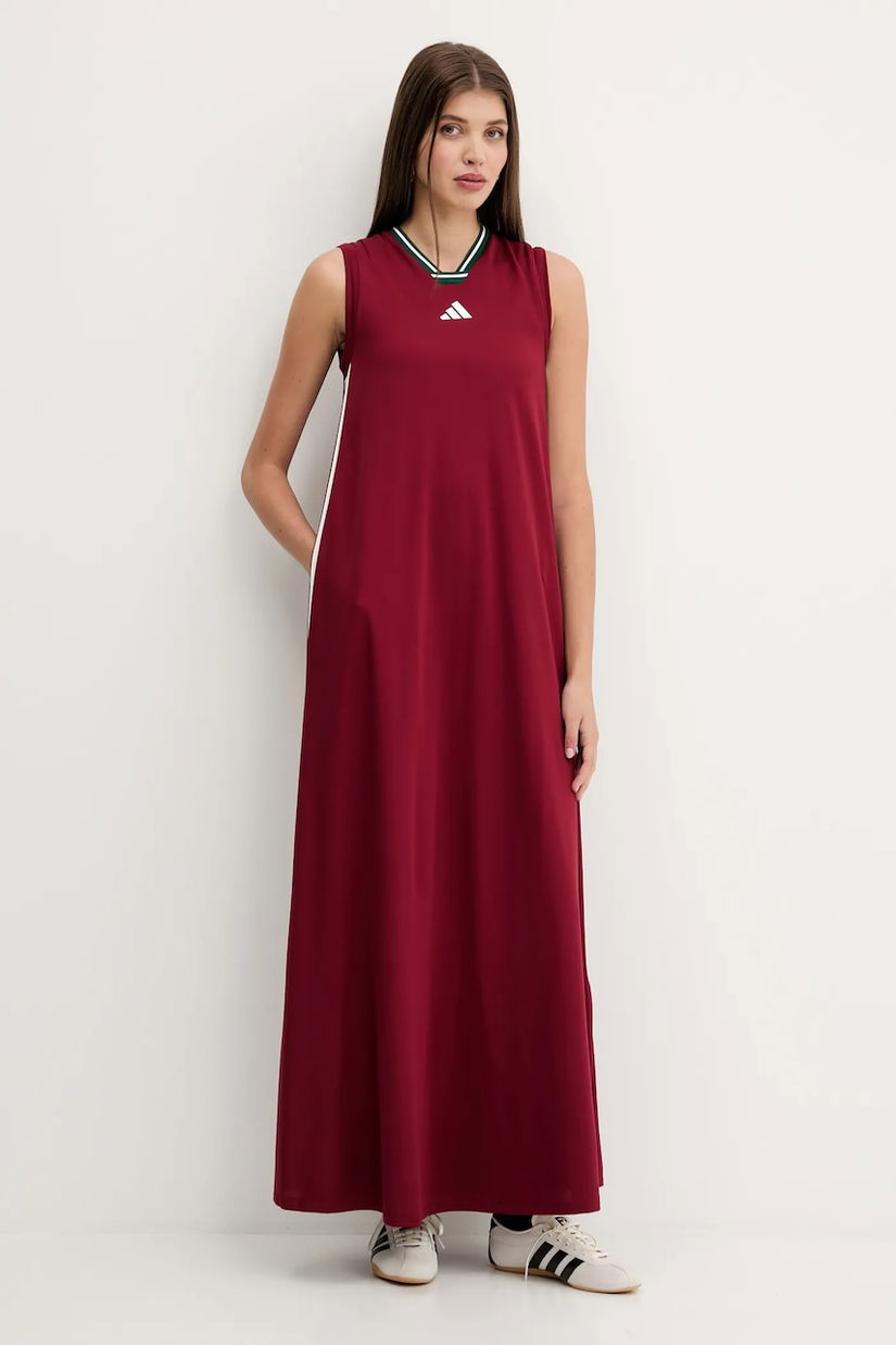 adidas rochie House of Tiro culoarea bordo, maxi, drept, JX5160