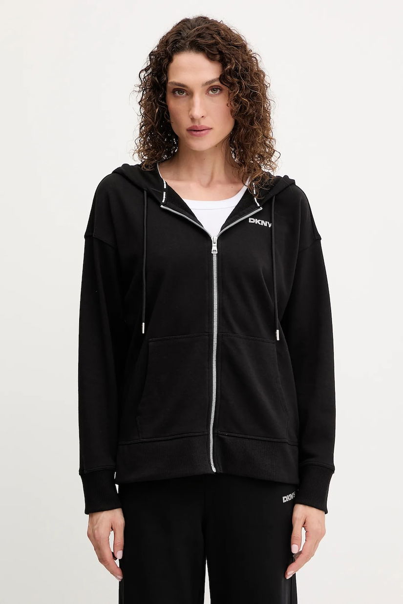 Dkny bluză culoarea negru, cu glugă, cu imprimeu, DP5J9666
