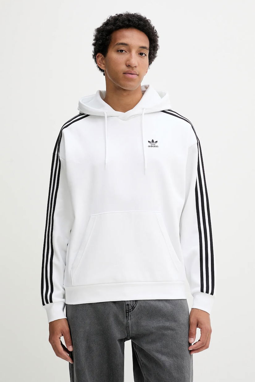 adidas Originals bluză Baggy Hoodie culoarea alb, cu glugă, cu imprimeu, JY1414