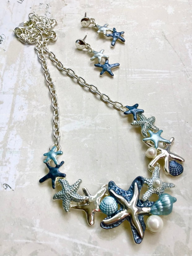 Set Boho aliaj argintiu & albastru bleu