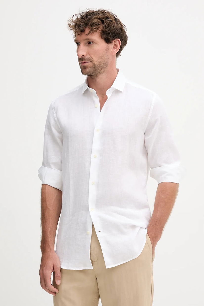 Frescobol Carioca cămașă de in culoarea alb, cu guler italian, slim, 1060.01
