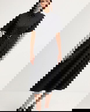 Dkny rochie din bumbac culoarea negru, midi, evazați, DJ5D9065