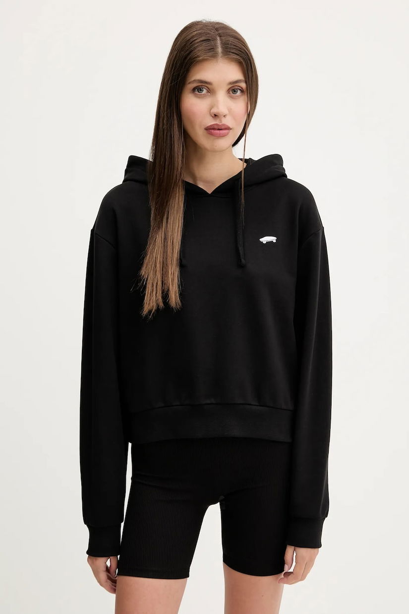 Vans hanorac de bumbac culoarea negru, cu glugă, cu imprimeu, VN000P5PBLK1