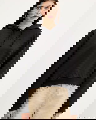 Vans hanorac de bumbac culoarea negru, cu glugă, uni, VN000RAHBLK1